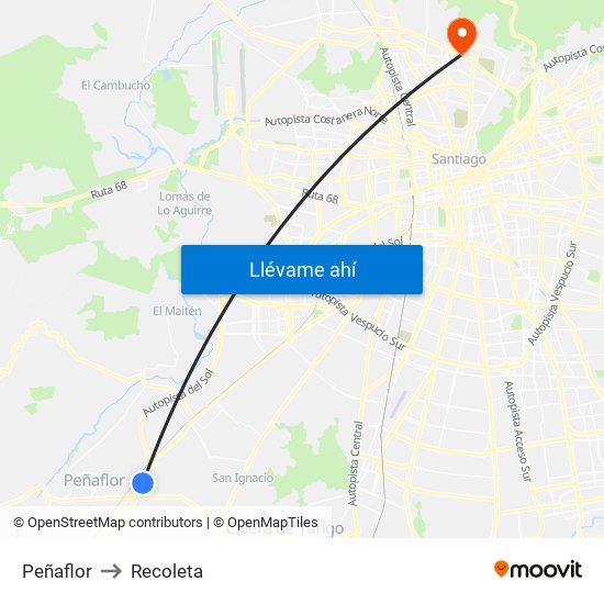 Peñaflor to Recoleta map