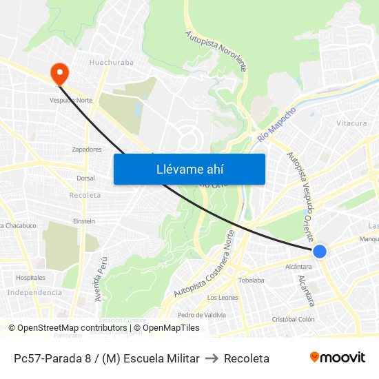 Pc57-Parada 8 / (M) Escuela Militar to Recoleta map