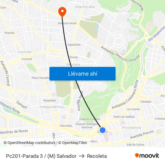 Pc201-Parada 3 / (M) Salvador to Recoleta map