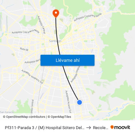 Pf311-Parada 3 / (M) Hospital Sótero Del Río to Recoleta map