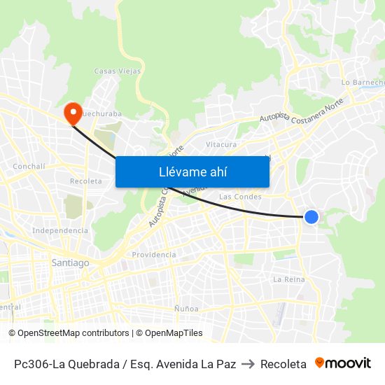 Pc306-La Quebrada / Esq. Avenida La Paz to Recoleta map