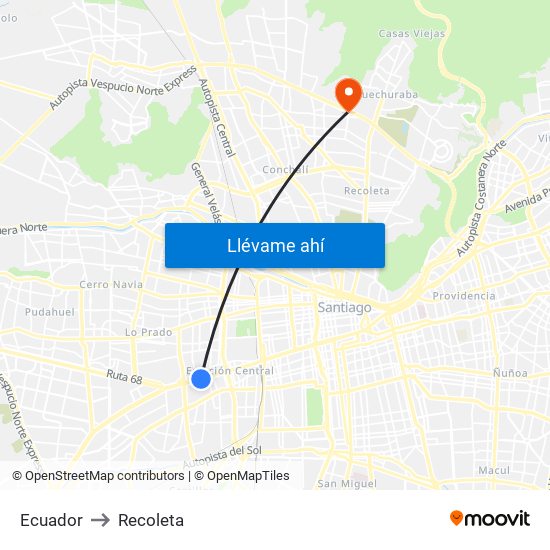 Ecuador to Recoleta map