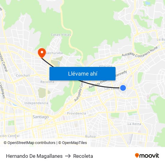 Hernando De Magallanes to Recoleta map