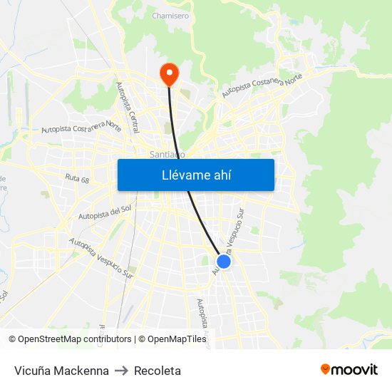 Vicuña Mackenna to Recoleta map