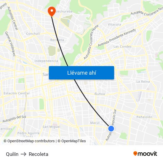 Quilín to Recoleta map