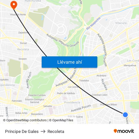 Príncipe De Gales to Recoleta map