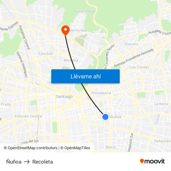 Ñuñoa to Recoleta map