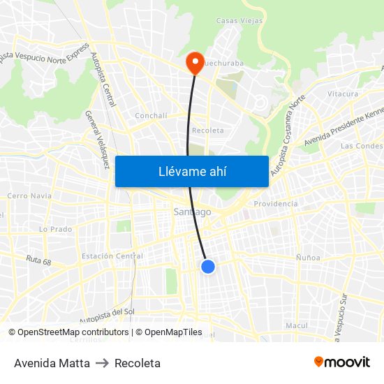 Avenida Matta to Recoleta map