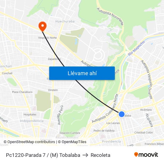 Pc1220-Parada 7 / (M) Tobalaba to Recoleta map