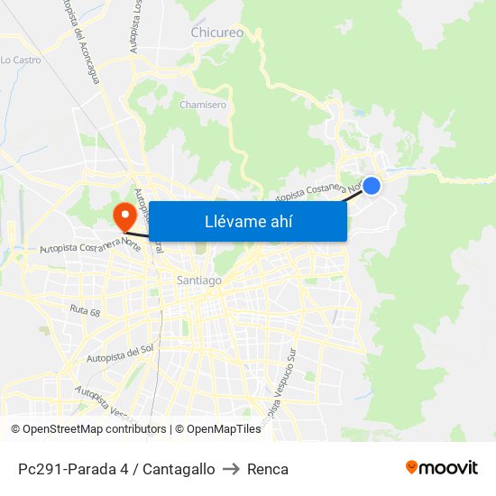 Pc291-Parada 4 / Cantagallo to Renca map