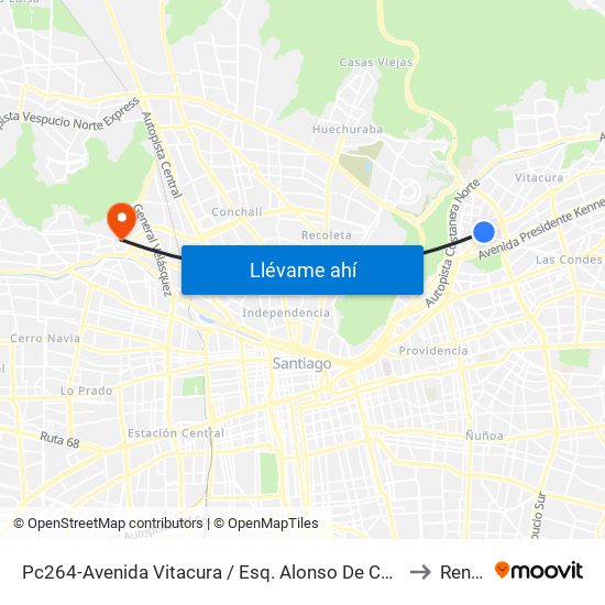 Pc264-Avenida Vitacura / Esq. Alonso De Córdova to Renca map