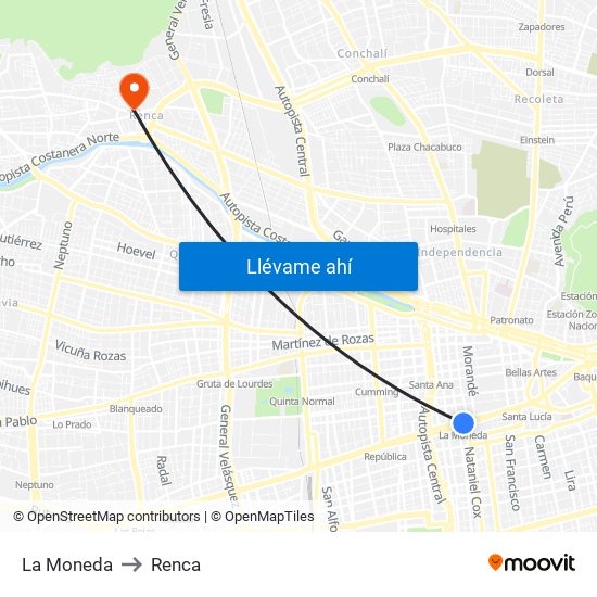 La Moneda to Renca map