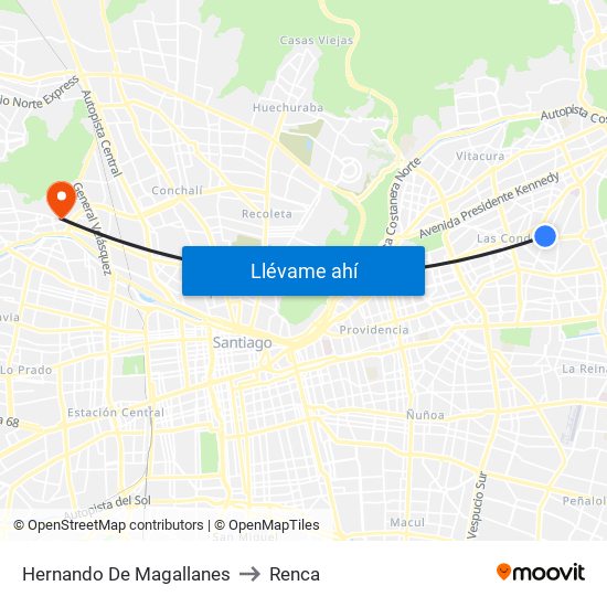 Hernando De Magallanes to Renca map