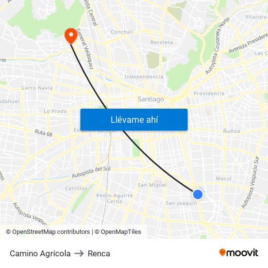 Camino Agrícola to Renca map