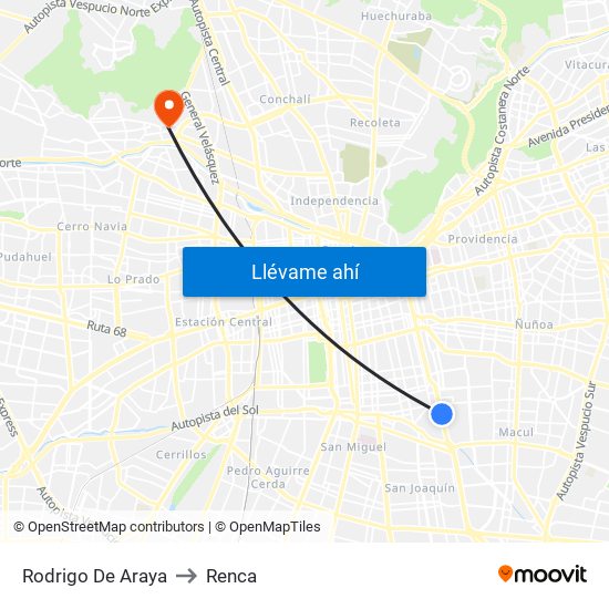 Rodrigo De Araya to Renca map