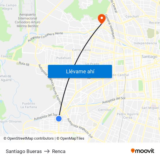 Santiago Bueras to Renca map