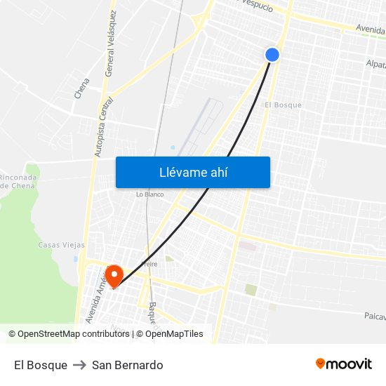 El Bosque to San Bernardo map