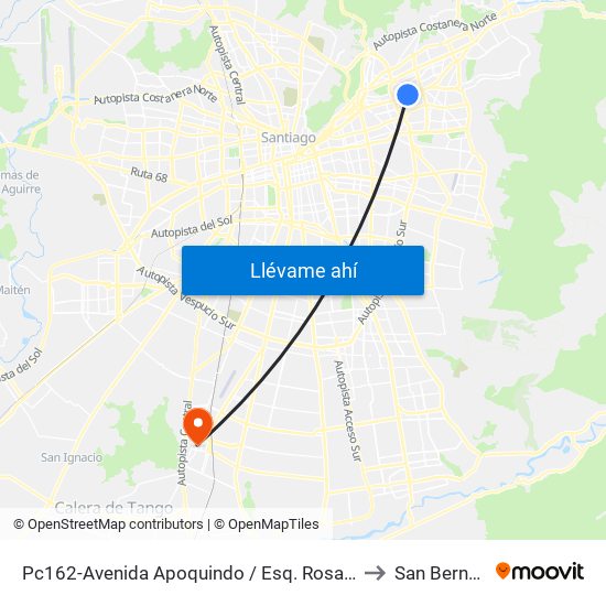 Pc162-Avenida Apoquindo / Esq. Rosa O'Higgins to San Bernardo map