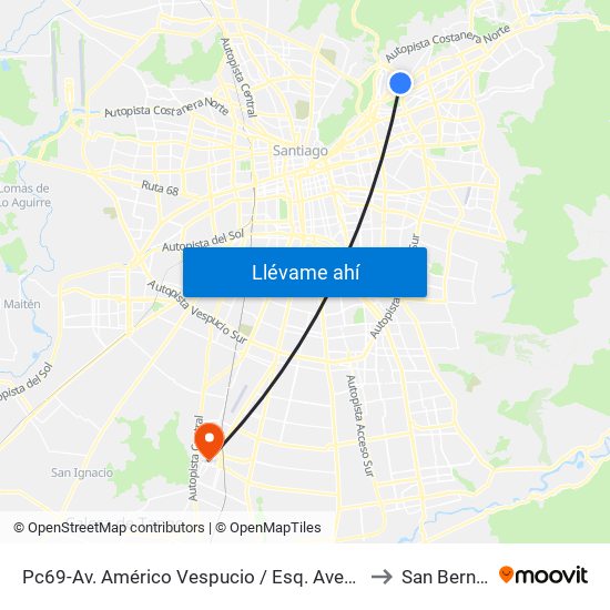 Pc69-Av. Américo Vespucio / Esq. Avenida Vitacura to San Bernardo map