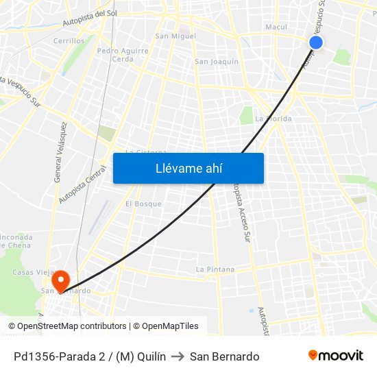 Pd1356-Parada 2 / (M) Quilín to San Bernardo map