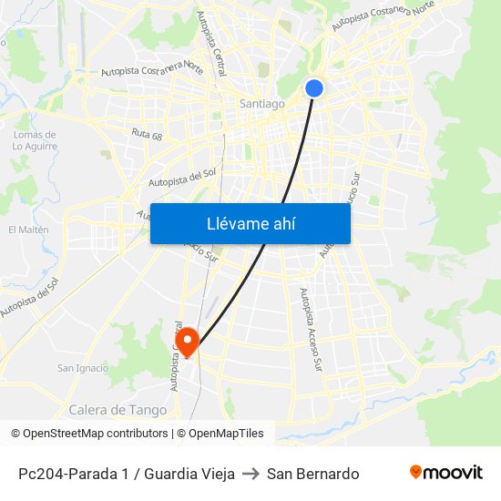 Pc204-Parada 1 / Guardia Vieja to San Bernardo map