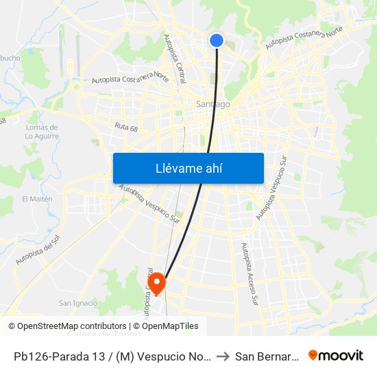 Pb126-Parada 13 / (M) Vespucio Norte to San Bernardo map