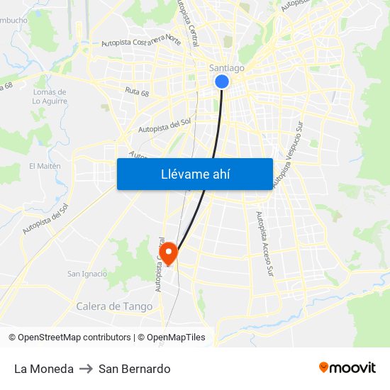 La Moneda to San Bernardo map