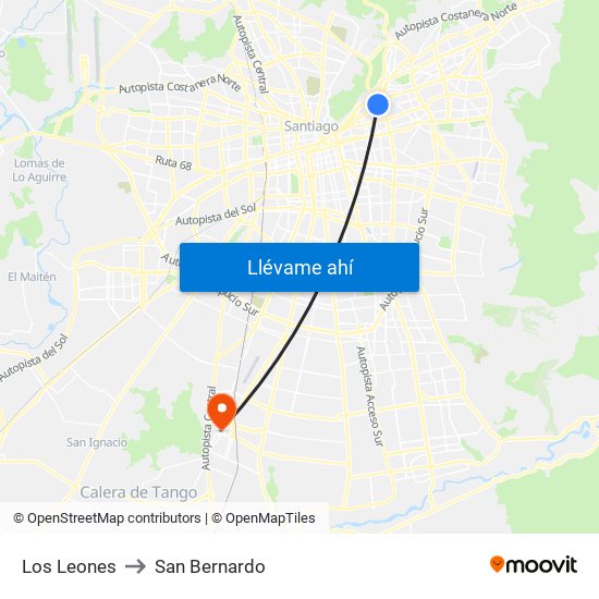 Los Leones to San Bernardo map