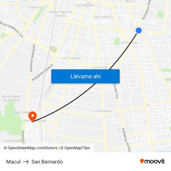 Macul to San Bernardo map