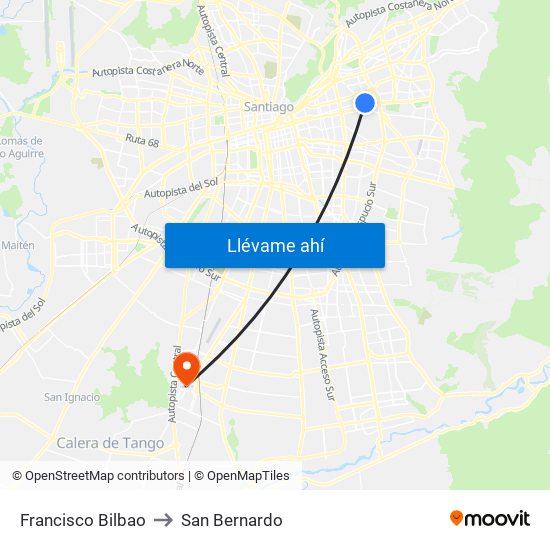 Francisco Bilbao to San Bernardo map