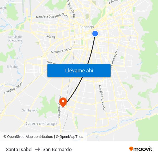 Santa Isabel to San Bernardo map