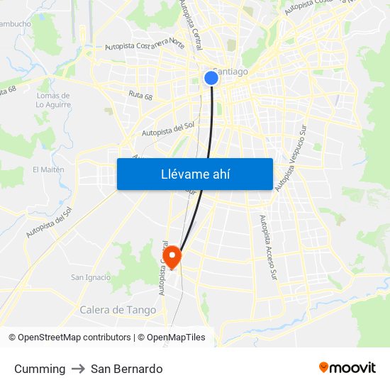 Cumming to San Bernardo map