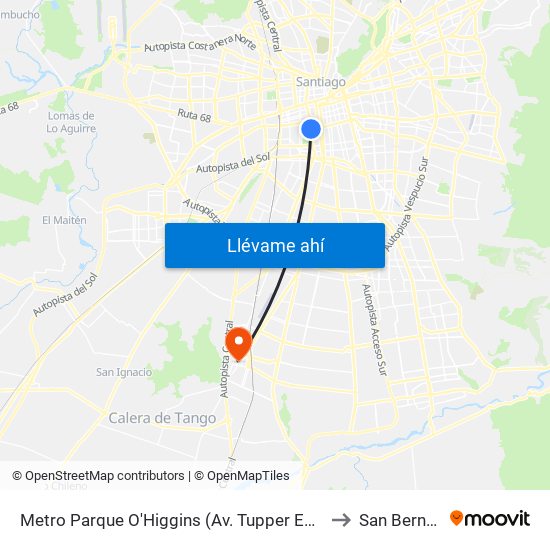 Metro Parque O'Higgins (Av. Tupper Esq. Av. Viel) to San Bernardo map