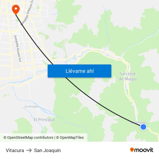 Vitacura to San Joaquín map