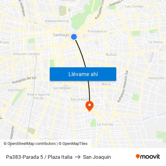 Pa383-Parada 5 / Plaza Italia to San Joaquín map