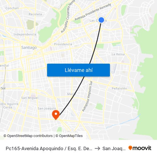 Pc165-Avenida Apoquindo / Esq. E. Dell'Orto to San Joaquín map