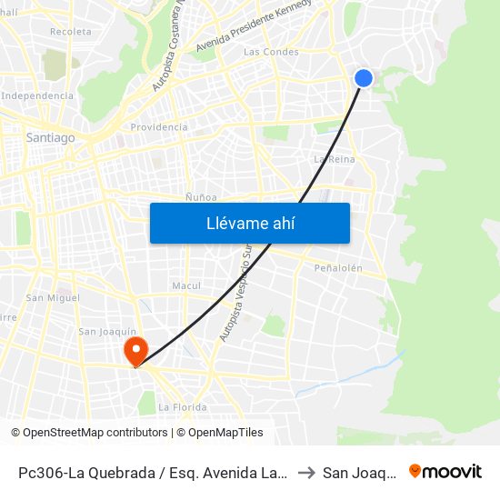 Pc306-La Quebrada / Esq. Avenida La Paz to San Joaquín map