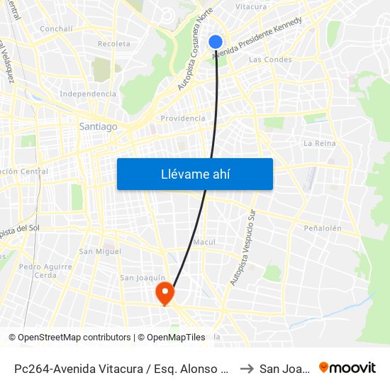 Pc264-Avenida Vitacura / Esq. Alonso De Córdova to San Joaquín map