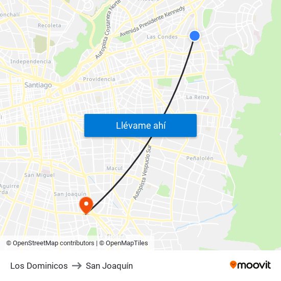 Los Dominicos to San Joaquín map