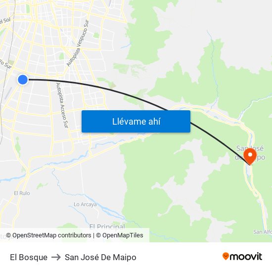 El Bosque to San José De Maipo map