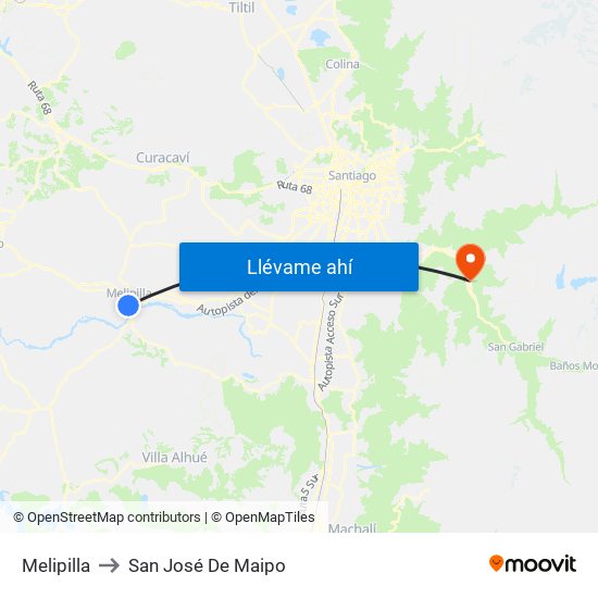 Melipilla to San José De Maipo map