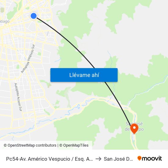 Pc54-Av. Américo Vespucio / Esq. Av. Cristóbal Colón to San José De Maipo map