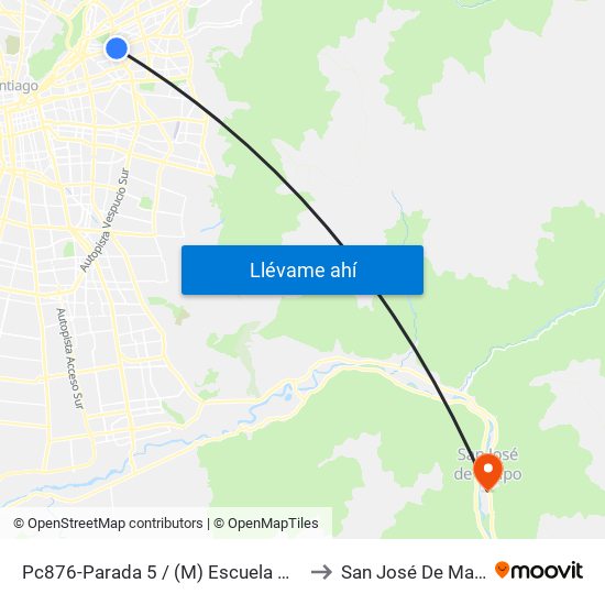 Pc876-Parada 5 / (M) Escuela Militar to San José De Maipo map