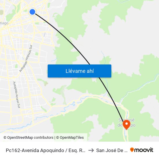 Pc162-Avenida Apoquindo / Esq. Rosa O'Higgins to San José De Maipo map