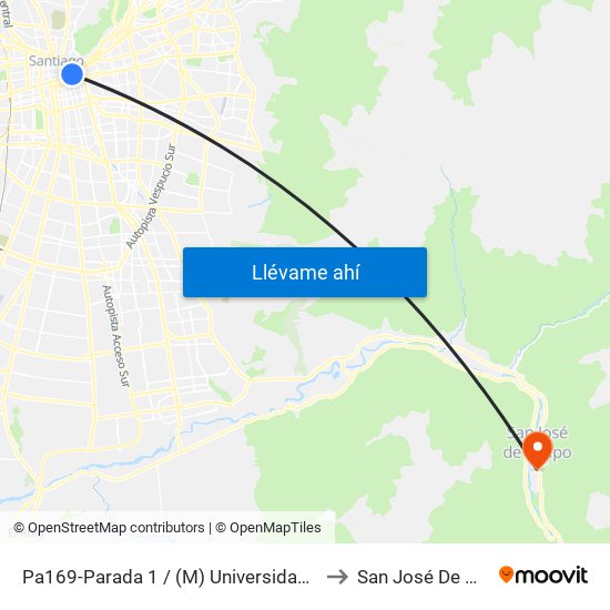 Pa169-Parada 1 / (M) Universidad Católica to San José De Maipo map