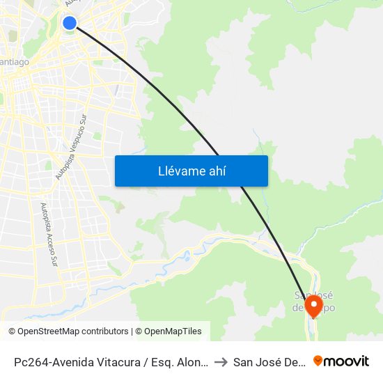 Pc264-Avenida Vitacura / Esq. Alonso De Córdova to San José De Maipo map