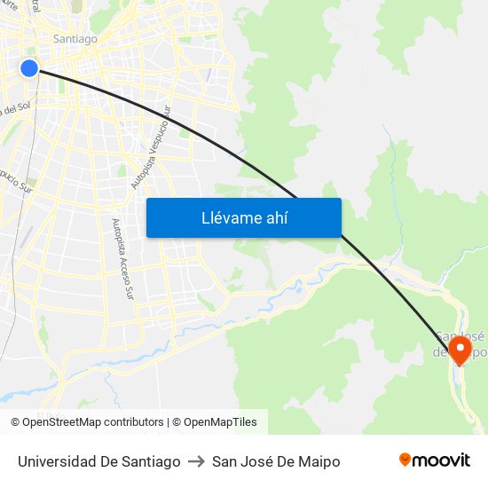 Universidad De Santiago to San José De Maipo map