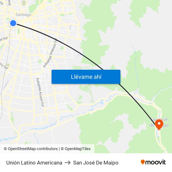 Unión Latino Americana to San José De Maipo map