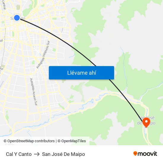 Cal Y Canto to San José De Maipo map