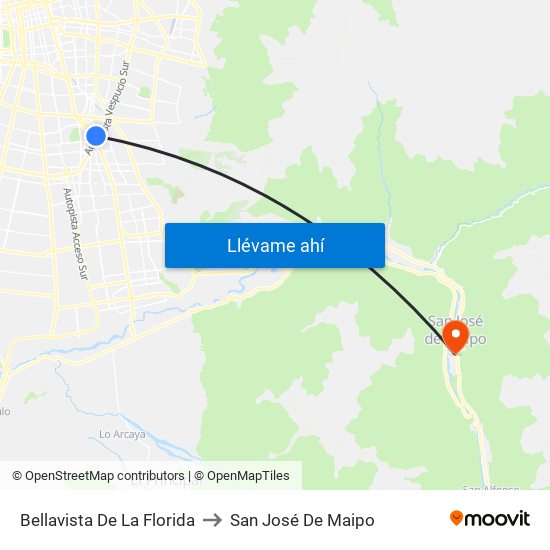 Bellavista De La Florida to San José De Maipo map